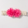 Lace baby headband with two large pink chiffon flowers and soft elastic mesh band - Rose Red