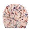 Weiche Baby Turban Mütze mit rosa Rosenmuster und Donut Knoten für Neugeborene - Rosa Blumig