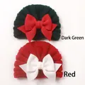 Bonnets tricotés d'hiver pour bébé avec de grands nœuds en vert foncé et rouge - Couleurs Mixtes