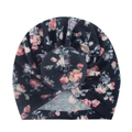 Weiche Baby Turban Mütze mit dunkelblauem Blumenmuster und geknotetem Detail - Navy Blumenmuster