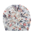 Weiche Baby-Turban-Mütze mit Blumenmuster und 3D-Donut-Knoten in hellem Grauton - Weißes Blumenmuster