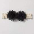 Close-up of baby lace headband with black mesh chiffon flowers on a white background - Black