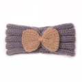 Knitted baby headband with a grey-purple base and khaki bow for autumn winter warmth - Gray And Coffee