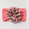 Pink jacquard nylon baby headband with a large polka dot flower ornament for infants - Dusty Pink