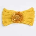Winter knitted baby headband in mustard yellow featuring a large 3D handmade flower - Yellow