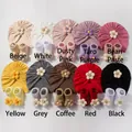 Flat lay of cotton baby hat and sock sets in ten various colors for newborns - Multicolor Combo