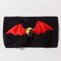 Detail of Halloween baby headband with red bat wings and castle silhouette on black nylon - Black