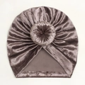Detailed view of dark taupe velvet baby donut hat with soft texture and refined stitching - Taro Purple