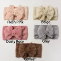 Detail view of plush bow headbands in pink, beige, dusty rose, grey and coffee colors - 5 Colors Mixed