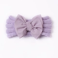 Detail of lavender baby knit headband showing the textured bow and soft ribbed fabric - Purple