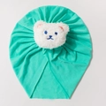 Soft mint green knitted cotton baby bear hat with cute white plush animal patch - Green