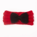 Fascia per capelli neonato in maglia rossa con grande fiocco nero per l'inverno - Rosso + Nero