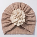 Turbant souple pour bébé en tricot à chevrons avec fleur multicouche rose poudré - Café