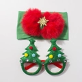 Close-up of Christmas baby accessory set with green headband and festive tree glasses - Christmas Tree Style (E)