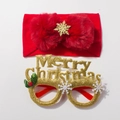 Detail of red bow headband with snowflake and gold Merry Christmas glitter glasses - Blessing Letter Style (F)