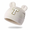 Detailed embroidery of letter T with sequins on cute beige baby bear ear hat - Beige Coffee