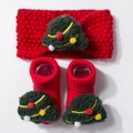 Set de Navidad para bebé con diadema de punto roja y calcetines con árbol 3D - Estilo Árbol de Navidad Rojo