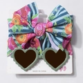 Ensemble bandeau bébé et lunettes cœur avec motifs floraux et détails de rayures - Rayures Bleues Floral (I)