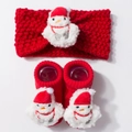 Detalle de conjunto de diadema y calcetines de punto rojo para bebé con muñeco nieve - Muñeco de Nieve