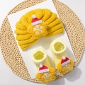 Baby Christmas knit hat and socks set with yellow stars and festive holiday patterns - Yellow Star Style D