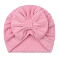 Bonnet turban rose en tricot jacquard pour bébé avec grand nœud et tissu extensible - Rose