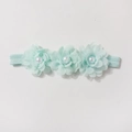 Détail du bandeau bébé vert menthe avec fleurs en mousseline et perles blanches - Vert menthe