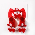 Détail de l'ensemble bandeau et chaussettes de Noël pour bébé avec bonhommes de neige - Style Bonhomme de Neige Ondulé Rouge (C)