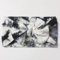 Close-up of black and white tie-dye baby bow headband with soft knitted texture - Gray