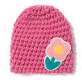 Detailed knit texture and embroidered flower patch on a cozy warm baby beanie - Dusky Pink