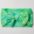 Elastic nylon baby headband with a green tie-dye bow accessory for infants and toddlers - Green
