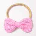 Rosa gestricktes Baby-Stirnband mit Schleife und elastischem Nylonband für Kleinkinder - Rosa