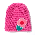 Detailed knit texture of rose pink baby beanie with 3D floral embroidery applique - Rose Red