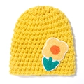 Yellow knitted baby beanie with a decorative chenille flower patch for winter warmth - Yellow