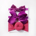 Three-piece set of purple sequin and ribbed bow elastic headbands for baby girls - Deep purple