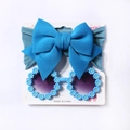 Blue bow headband and daisy sunglasses set for infants on a display card - Navy Blue