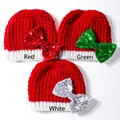 Detalle de gorros de punto navideños para bebé con grandes lazos de lentejuelas de colores - 3 Colores Mezclados