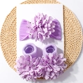 Detail of baby floral headband and sock set in light purple with 3D handmade flowers - Purple