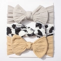 3-delige elastische baby hoofdband set met strikken in grijs, koeprint en koffiebruin - Grijs Lichtkaki A