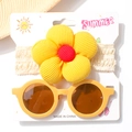 Bandeau bébé en dentelle avec fleur jaune et lunettes de soleil rondes d'été - Jaune Terre
