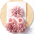 Baby Haarband und Socken Set mit rosa Blumen und Punktmuster aus weichem Strickgewebe - Hellrosa