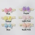 Detail view of six colorful sequined bow headbands with elastic lace for baby girls - Mixed 6 Colors