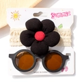 Baby-Spitzenstirnband mit schwarzer Blume und runder Sonnenbrille im Set - Schwarz