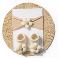 Detailed set of knit baby headband and matching socks with 3D daisy flower decorations - Beige Coffee