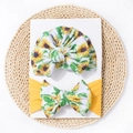 Ensemble bandeau bébé avec imprimé tournesol et nœud en tissu gaufré doux et souple - Jaune Terre