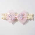 Fascia per neonati in pizzo con fiocco doppio in tulle rosa e paillettes lucide - Rosa Chiaro