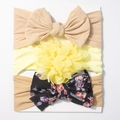 Baby-Stirnband-Set 3er-Pack mit beige Schleife, gelber Blume und floralem Print - Reis-Kaffee, Beige, Hellkaffee