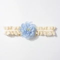 Bandeau bébé en dentelle avec fleur en soie bleu clair et ruban élastique pour filles - Bleu