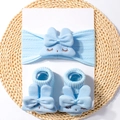 Infant headbands and socks set featuring cute plush bunny ears in soft light blue knit - 2-Piece Set (1 Headband + 1 Pair of Socks) / Blue