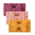 Lot de trois bandeaux bébé en nylon avec grands nœuds en maille texturée aux tons pastel - Violet Foncé Rose Jaune Terreux