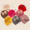 Bonnets turban bébé chauds avec nœuds à pois dorés déclinés en plusieurs coloris - Mélange 9 Couleurs